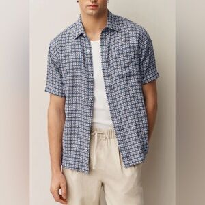 next Blue Textured Check Short Sleeve Shirt